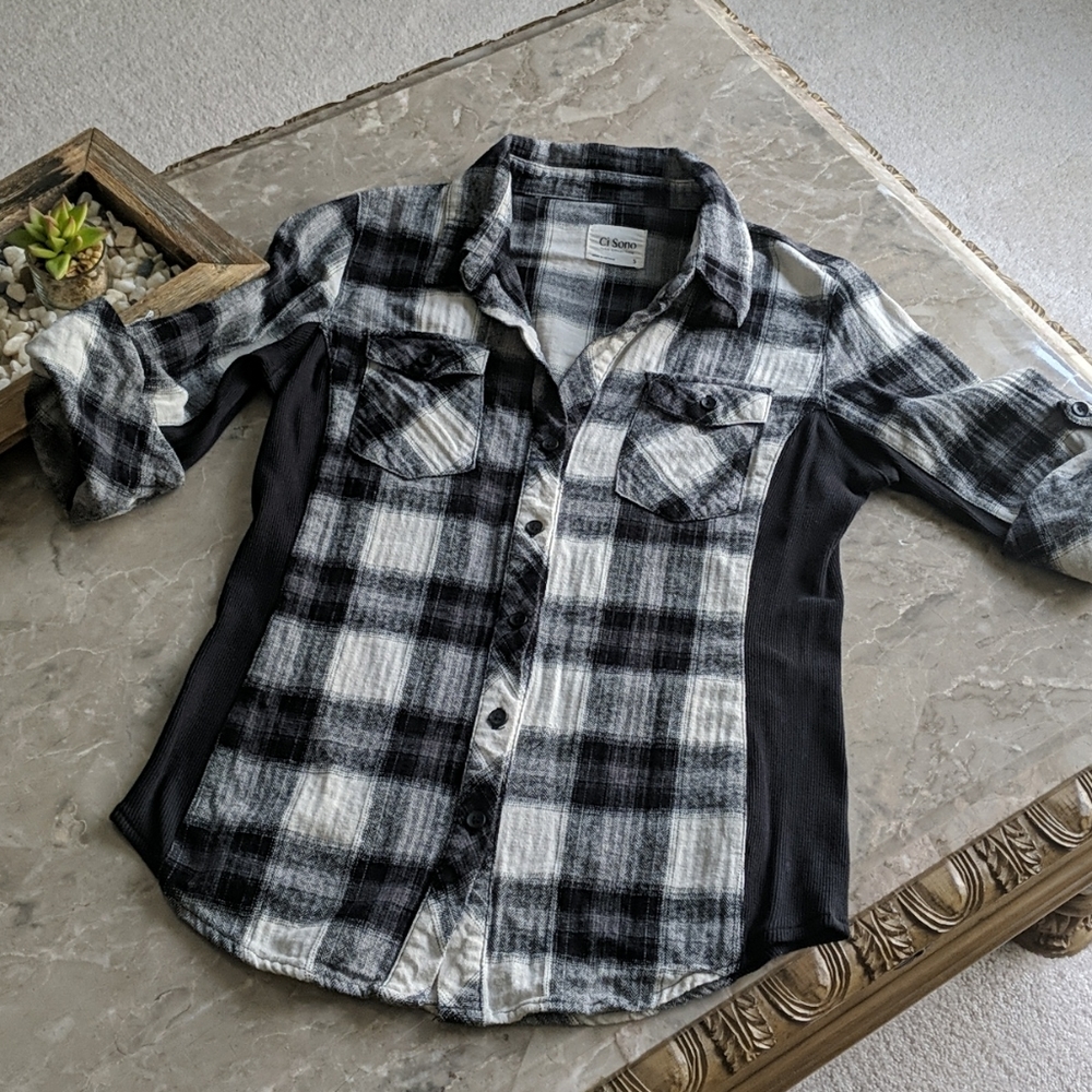 Plaid color block top